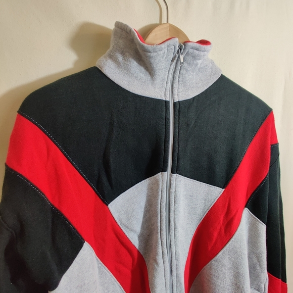 SPALDING Mens Vintage Multicolor Full Zip Color Block Cowl Neck Sweater Jacket M - Picture 3 of 10